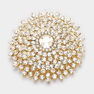 Gold Brooch Crystal Pin Bubble Stone Circle Style Rhinestones Bling Accessory